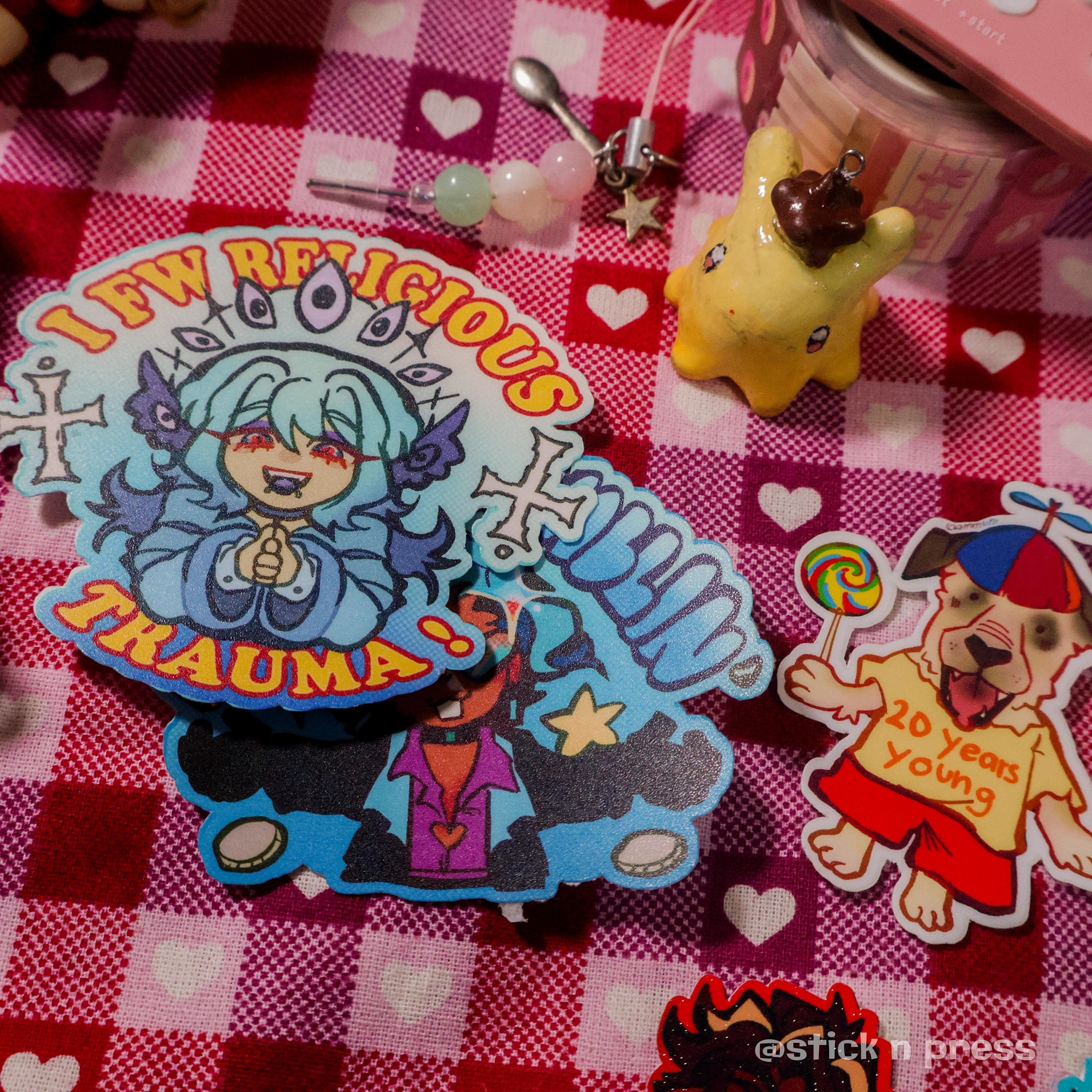 Matte sticker samples laid out together