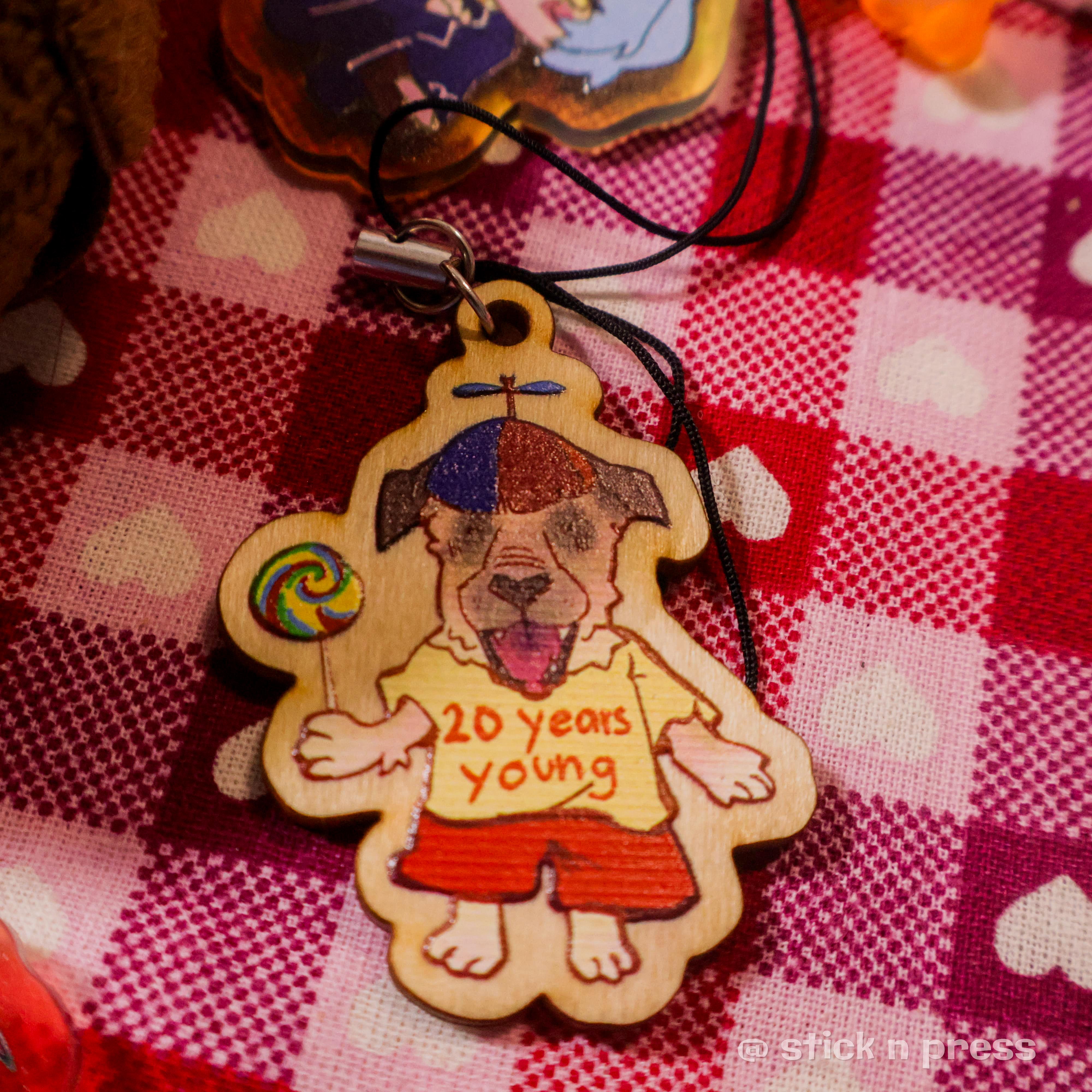 Wooden keychain sample on display
